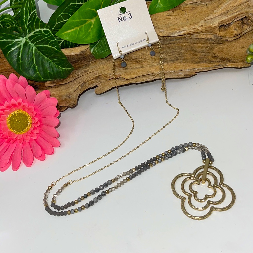 Boutique Long Statement Necklace Silver Gold Set